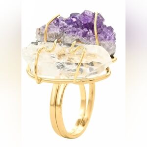 Amethyst crystal goldtone ring